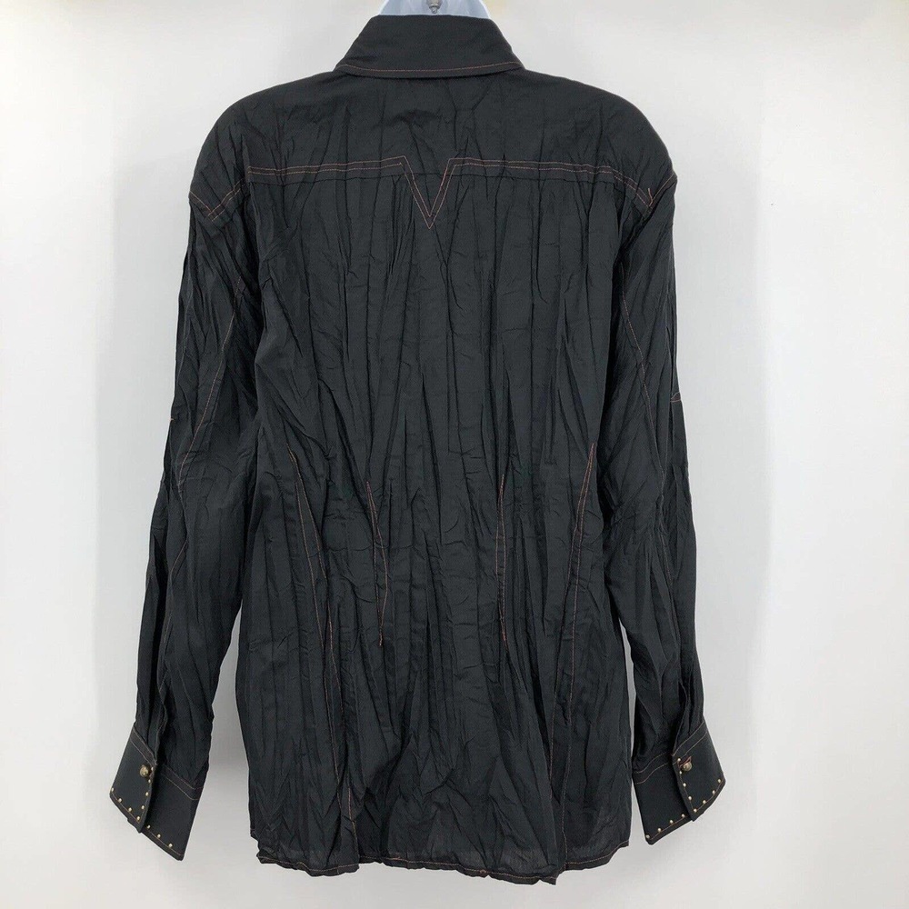 Inserch Men’s Western Crinkle Shirt Size L Black Button Front Beaded Embellished - Picture 6 of 9